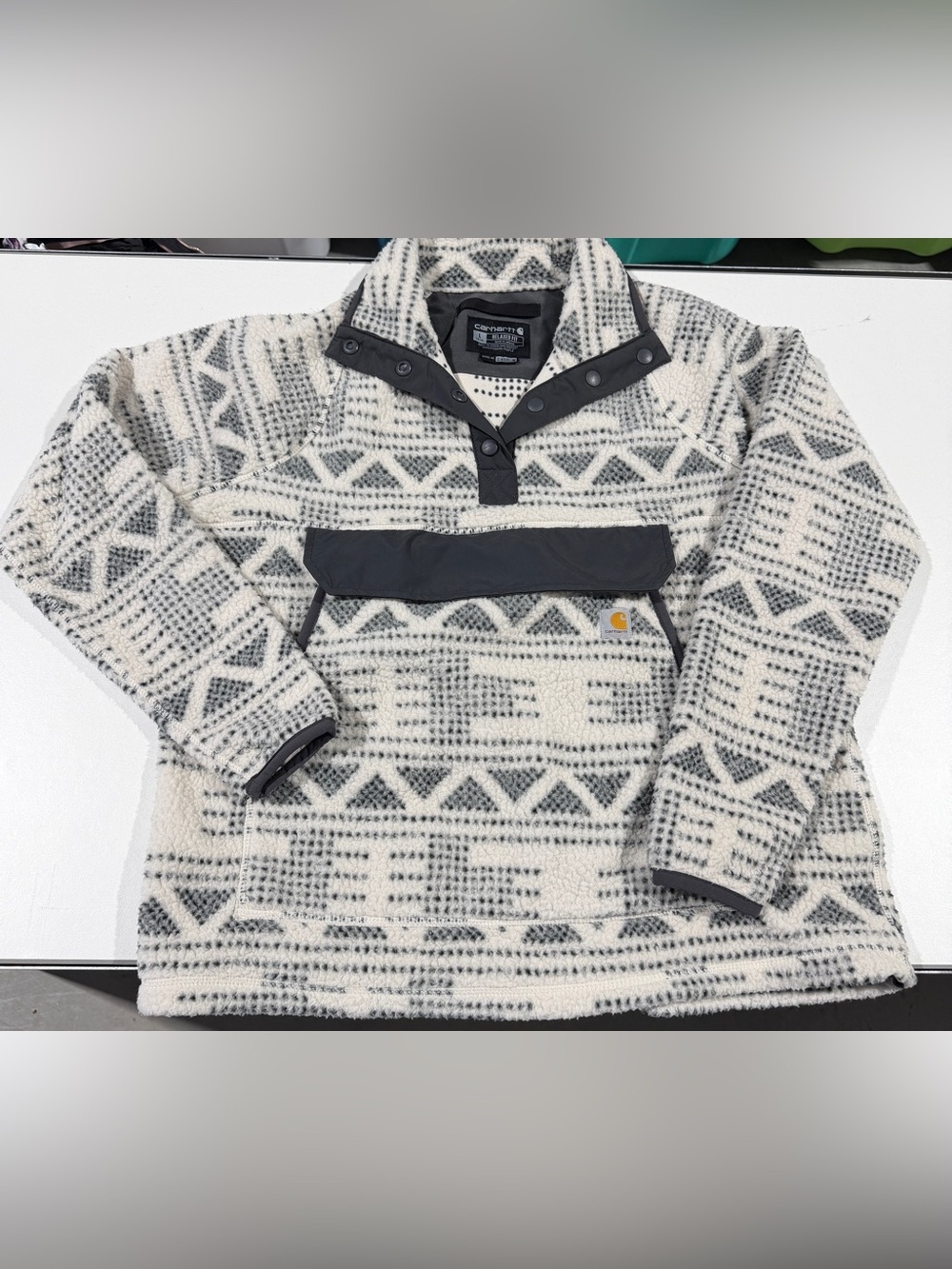 Carhartt Womens Relaxed Fit Aztec Print Fleece Sherpa Pull Over, Large